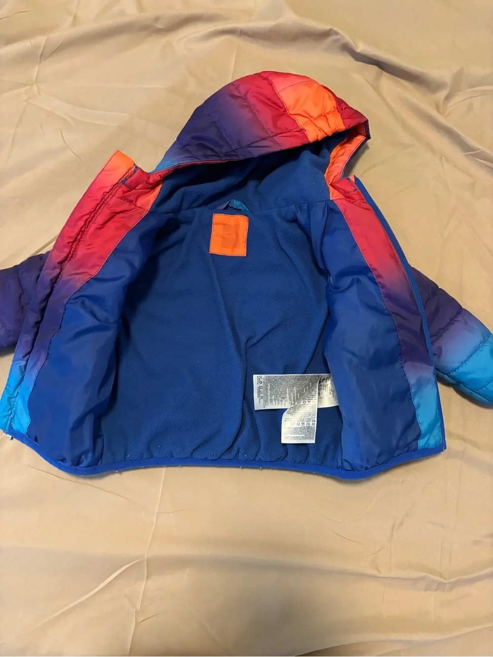 Nike Kids Gradient Hooded Puffer Jacket in Red, Purple, Blue